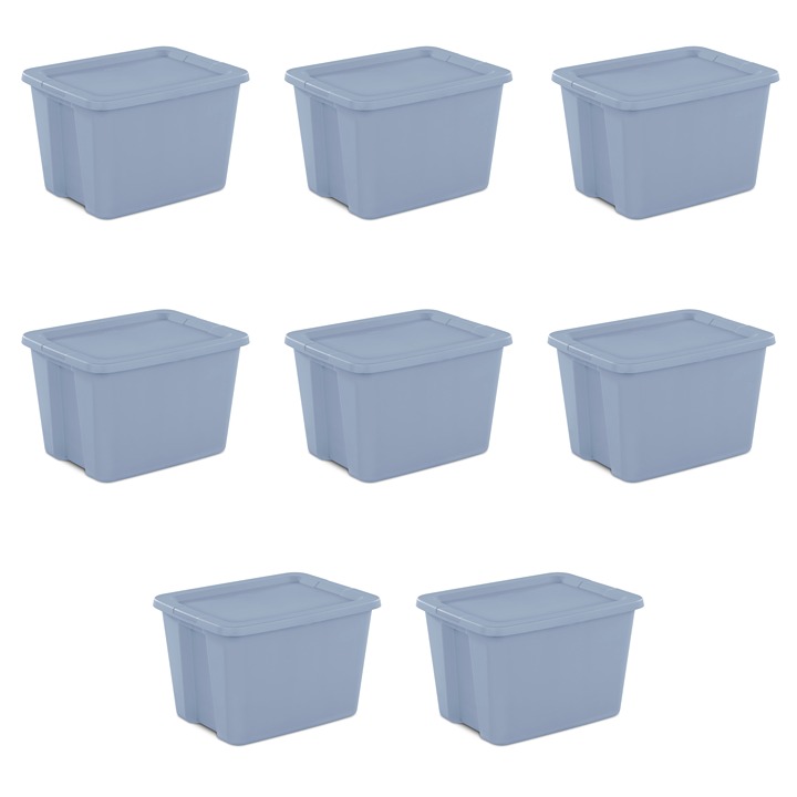 18 Gallon Tote Box Plastic, Washed Blue, Set of 8-yut8