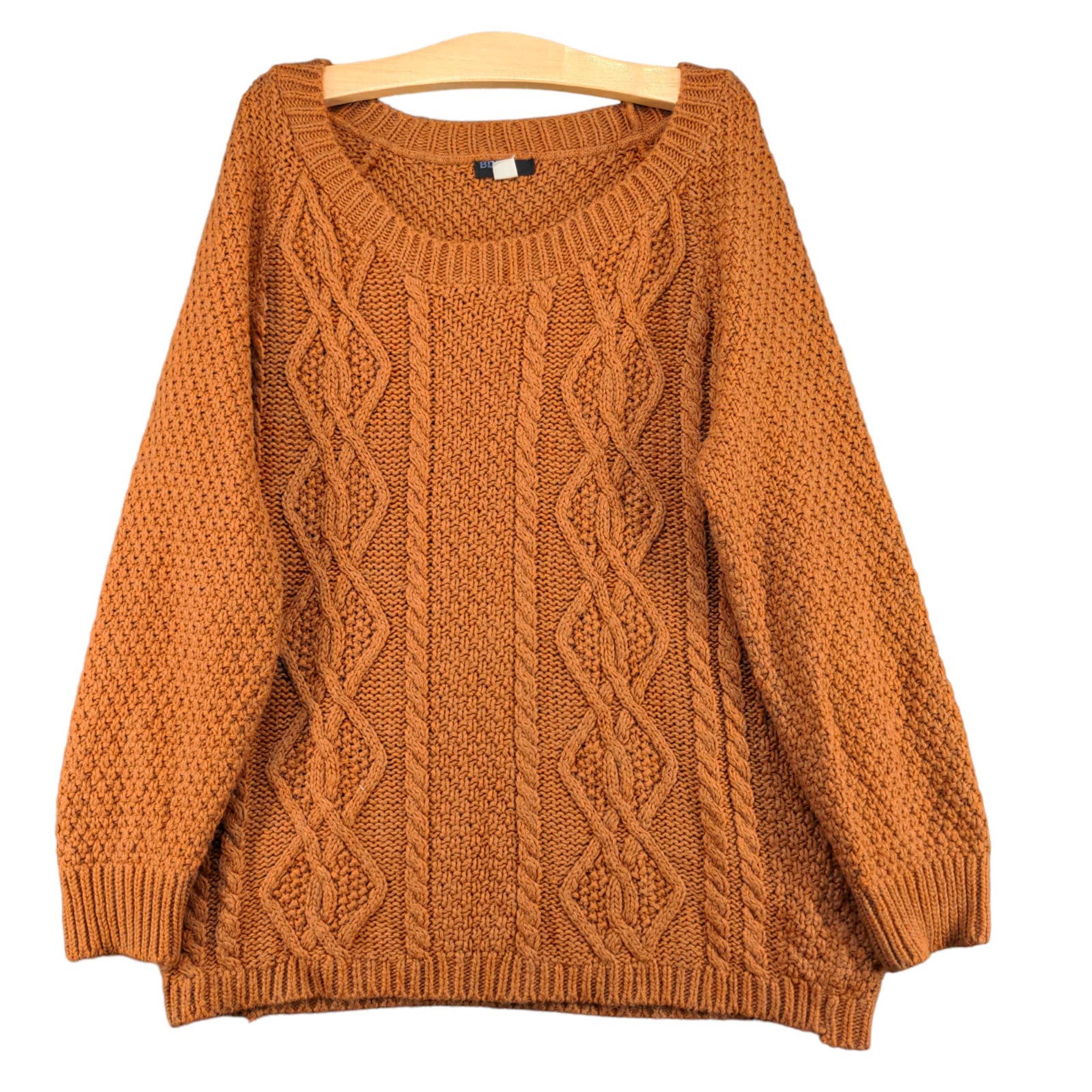 BDG. Women's Cable Knit Tunic Sweater Medium Orange Scoop Neck Fisherman USA