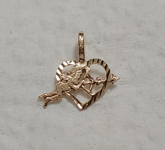 New 14k Gold Cupid Shooting Arrow Heart Charm Pendant