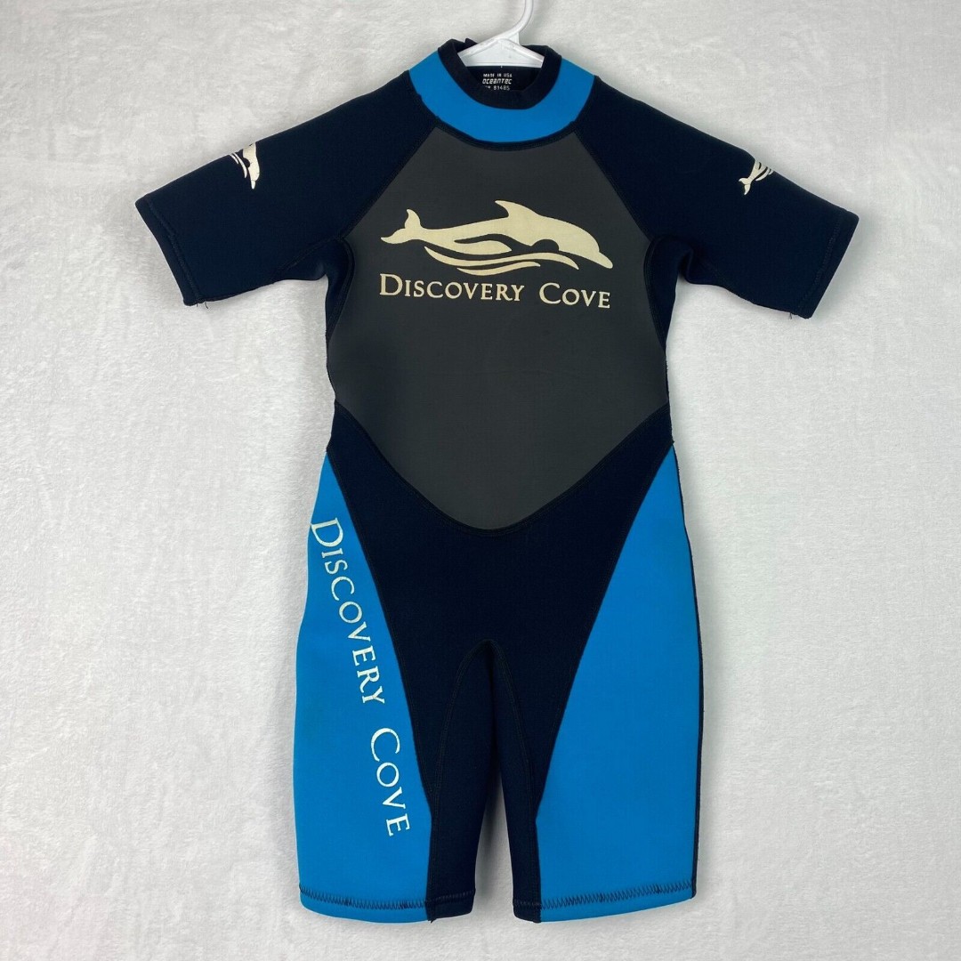 Discovery Cove Sea World Oceantec Wet Suit Kids Size 4 Black Blue Full Zip