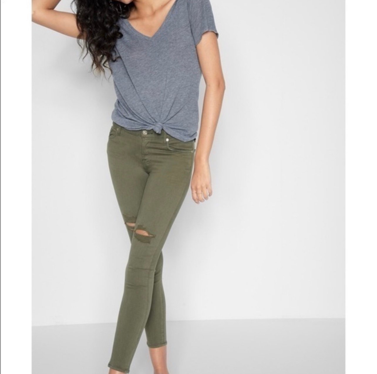 7 For All Mankind Ankle Skinny-Knee Holes-Olive size 28