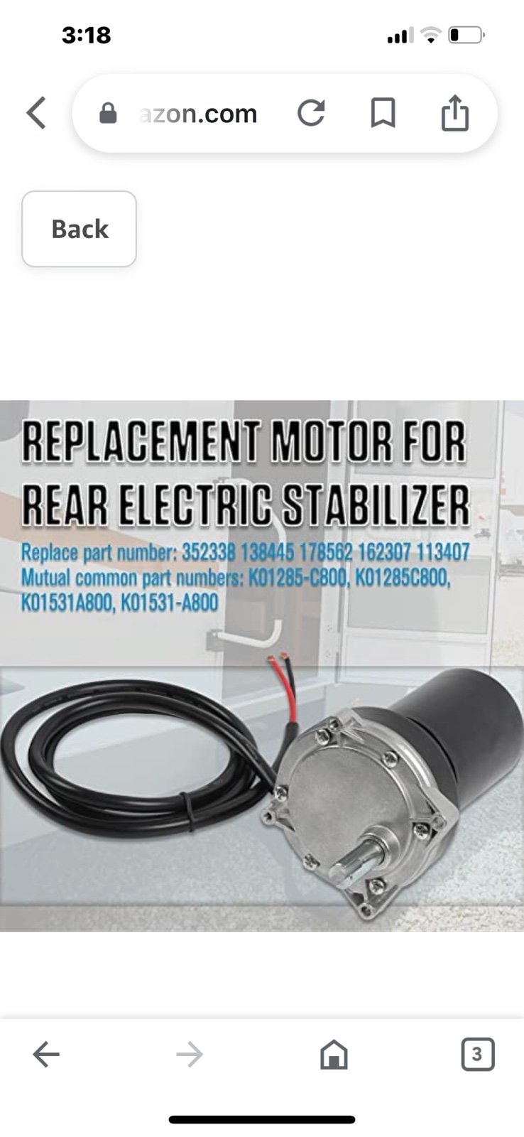 RV Electric Rear Stabilizer Jack Motor