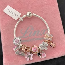 Linx Snake Chain Bracelet with Rose Gold Pink and Silver Themed Charms