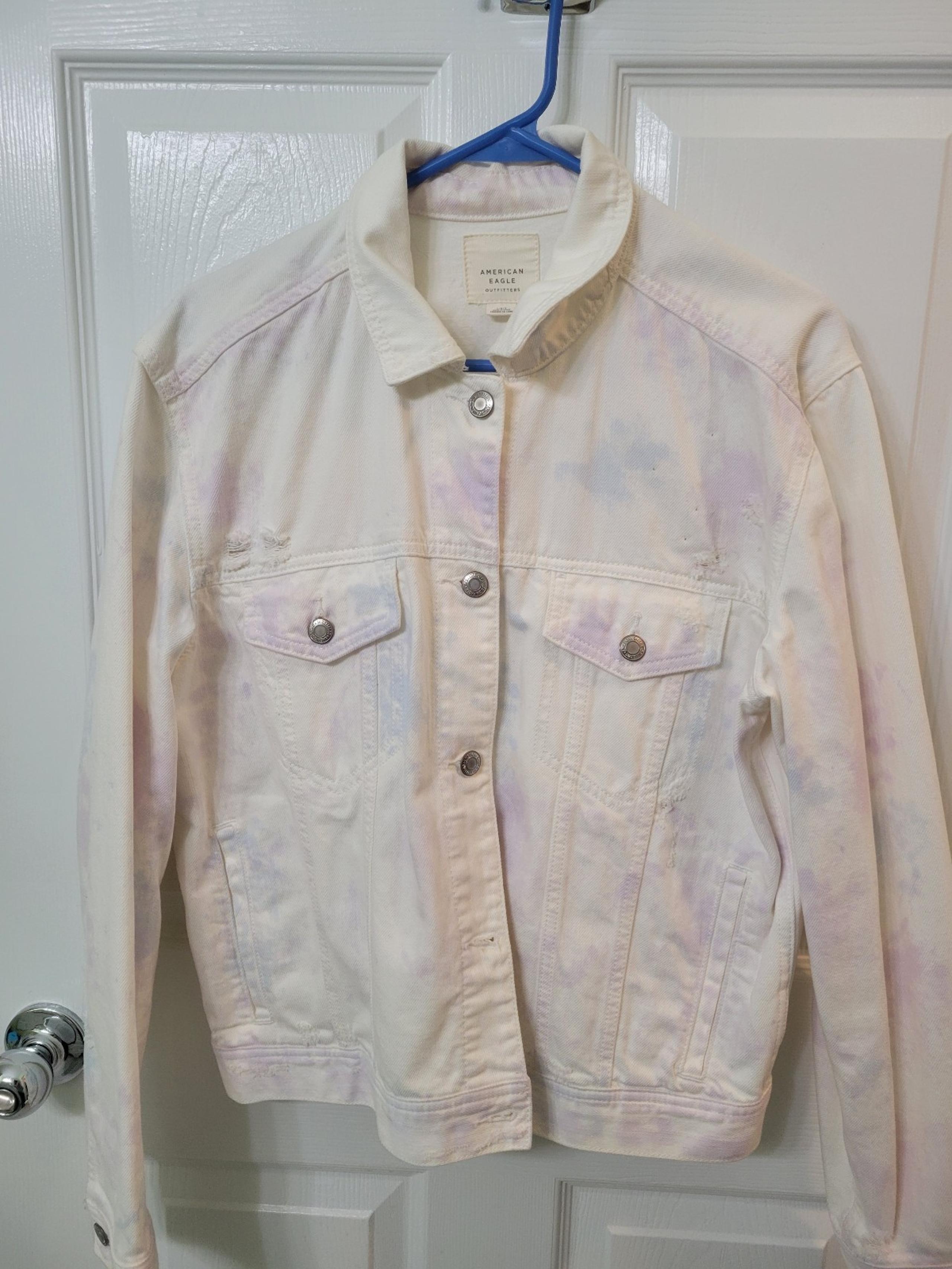 American Eagle Distressed White Jean Jacket