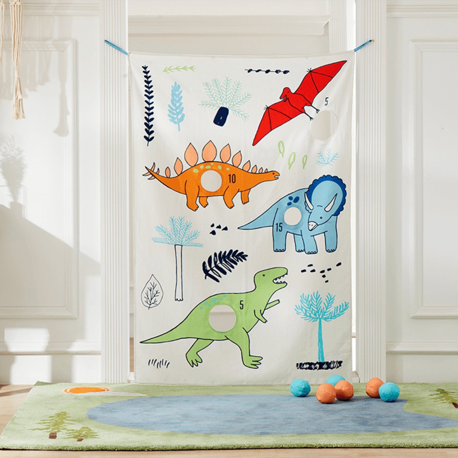 Dino doorway beanbag toss game