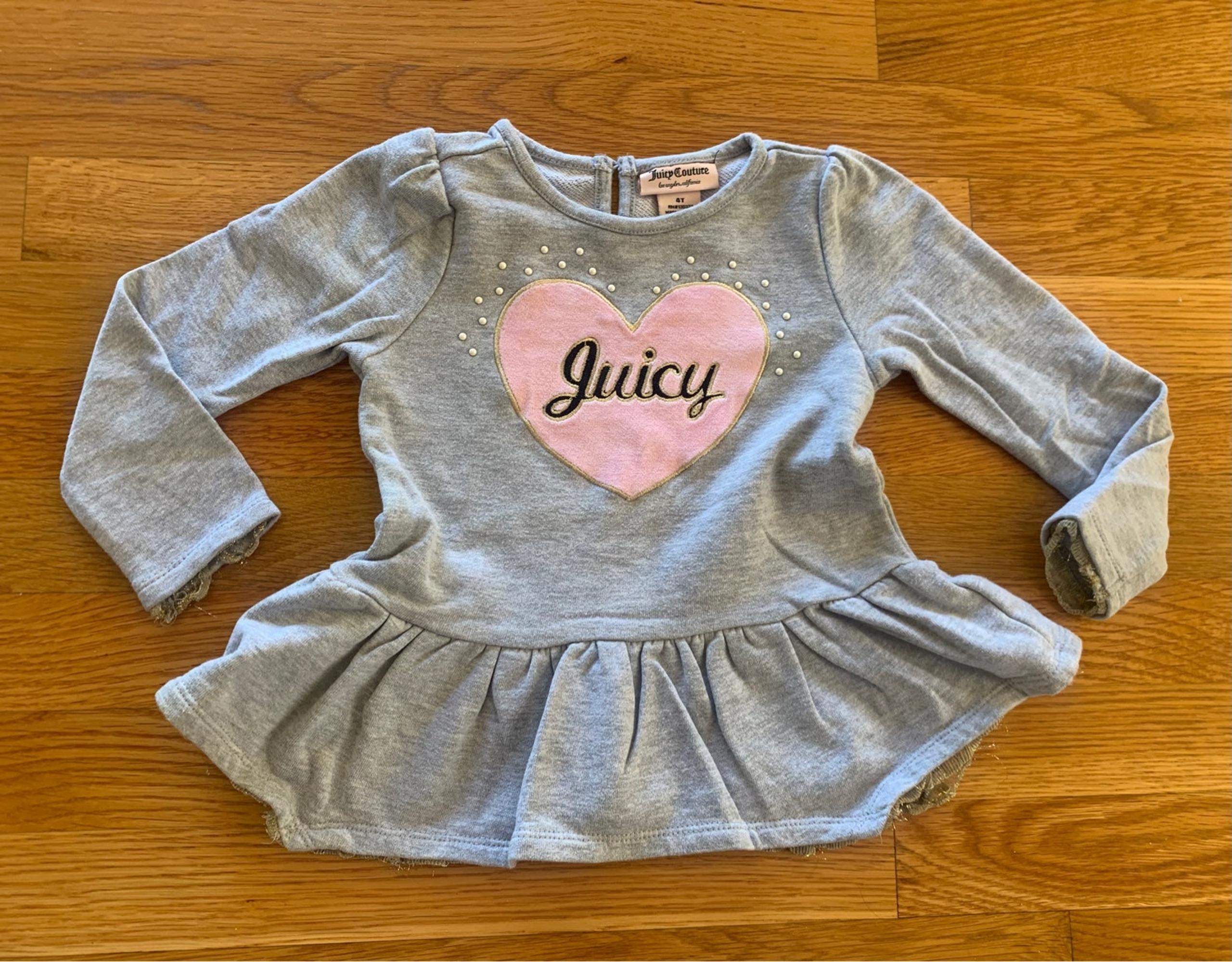 Juicy Couture Toddler Girls Kids Gray Heart Pearl Ruffle Dress Long Sleeve Sz 4T
