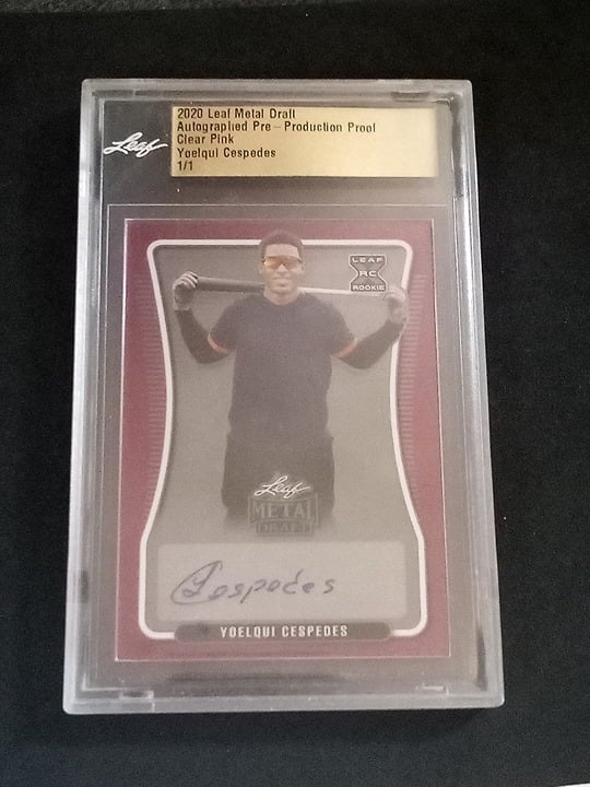 Yoelqui Cespedes Leaf Metal Draft Clear 1/1 Autograph Pink