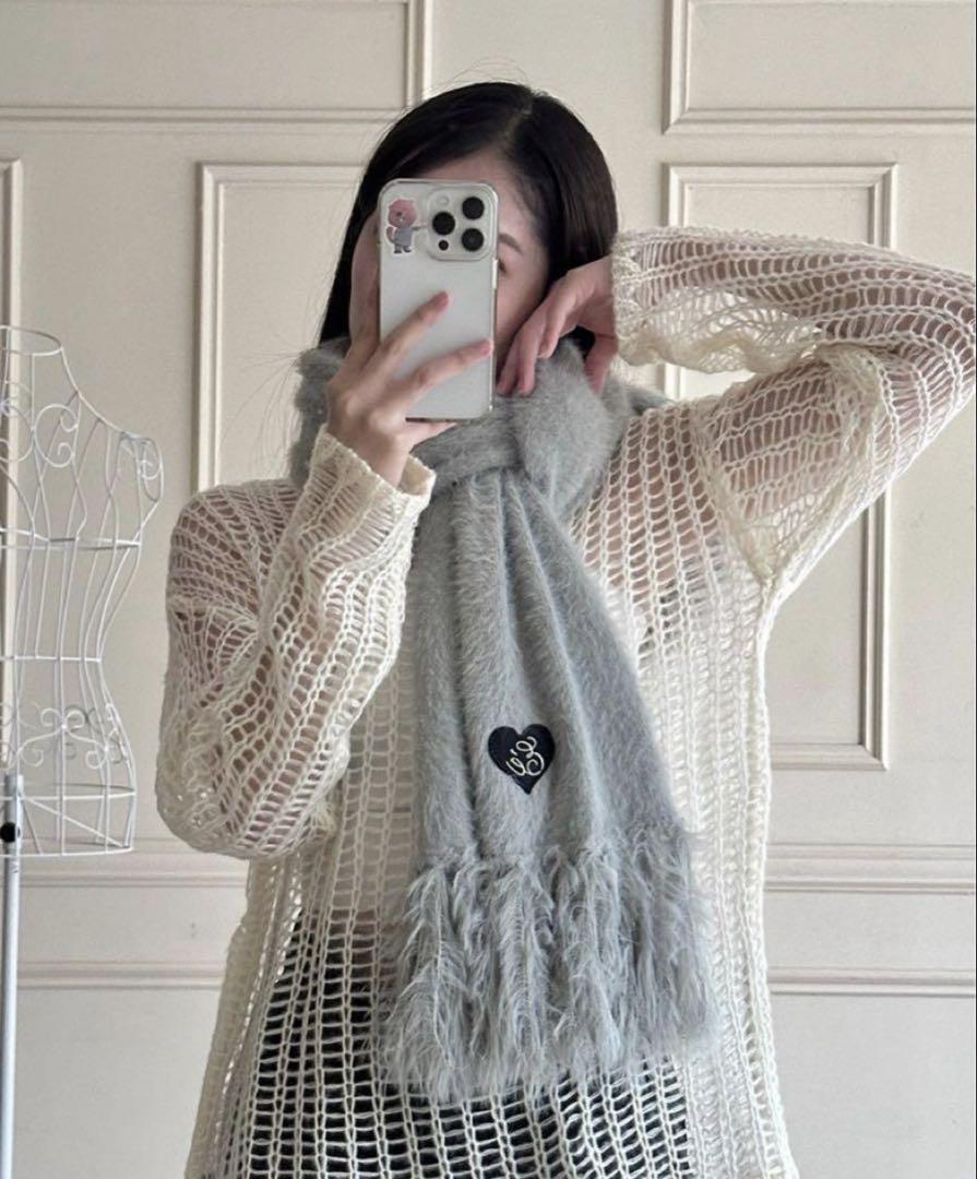 数量限定価格!! Gray muffler fringe mohair 小物