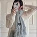 Gray mohair fringe muffler