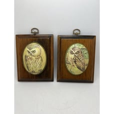 Vintage Wood OWL Plaques- 2 Different Owl Designs On Wood With Hangers SIGNED!