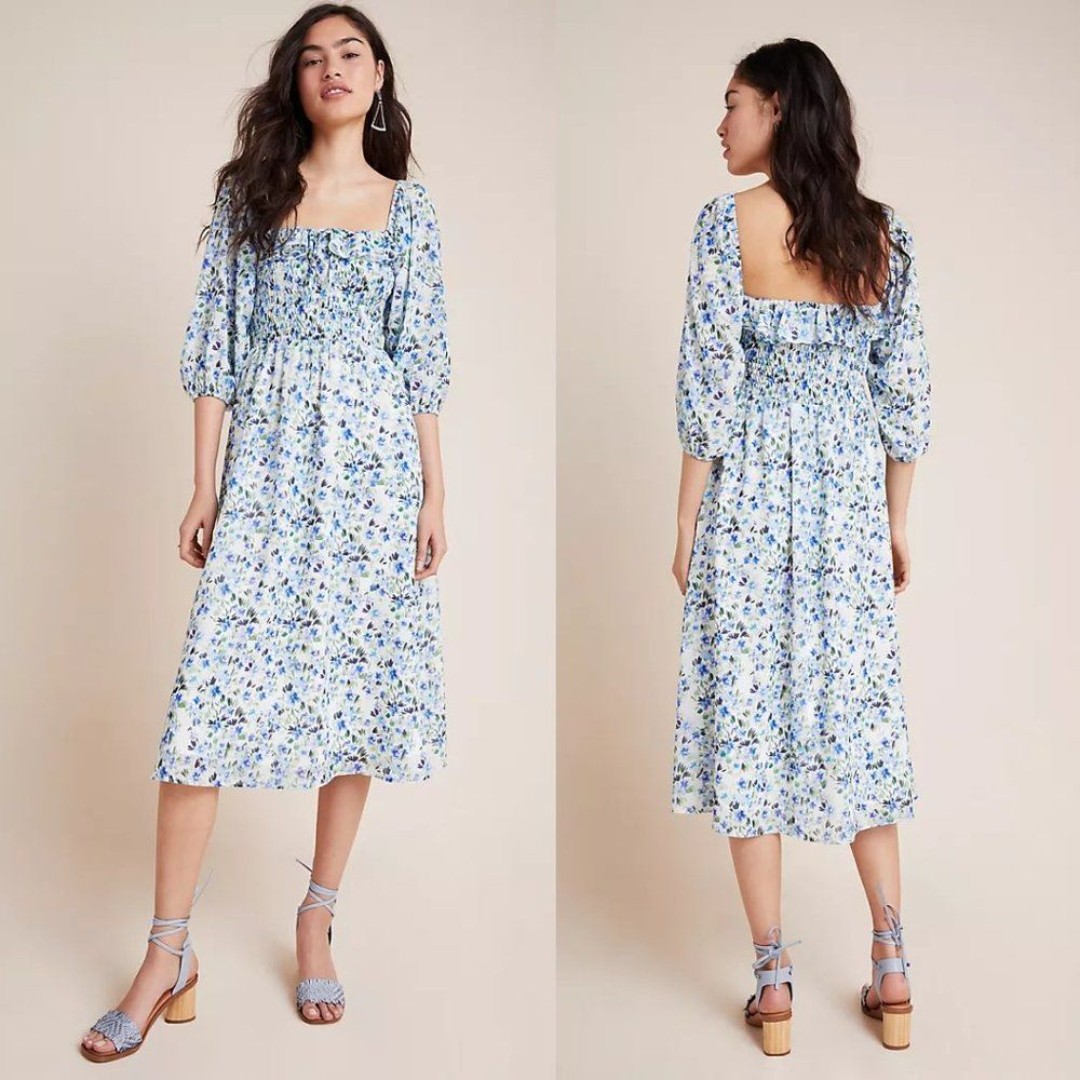 Anthropologie Yumi Kim Bliss Smocked Dress in Blue Size Small NWOT 238