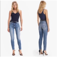 Mother High Waisted Looker 24 0 Popism Blue Denim Jeans Skinny Ankle Distressed