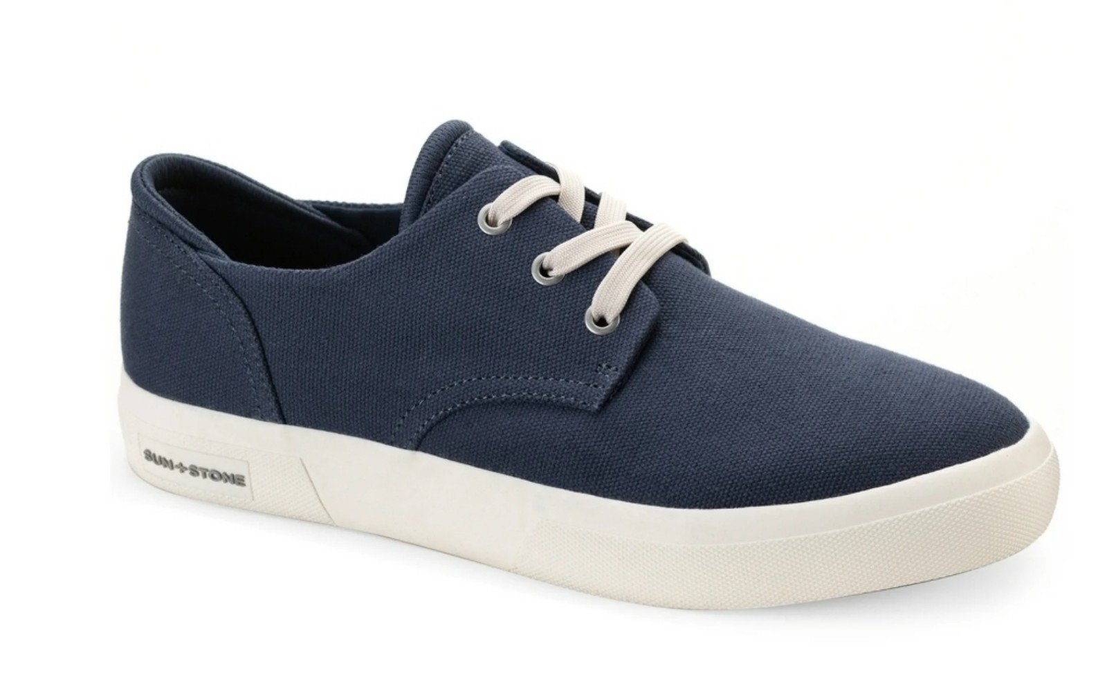SUN STONE Mens Navy Cushioned Kiva Round Toe Lace-Up Sneakers Shoes
