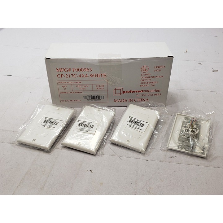 Preferred Industries #246 White 1 Gang Decora Telephone Jack Wallplate Box Of 15