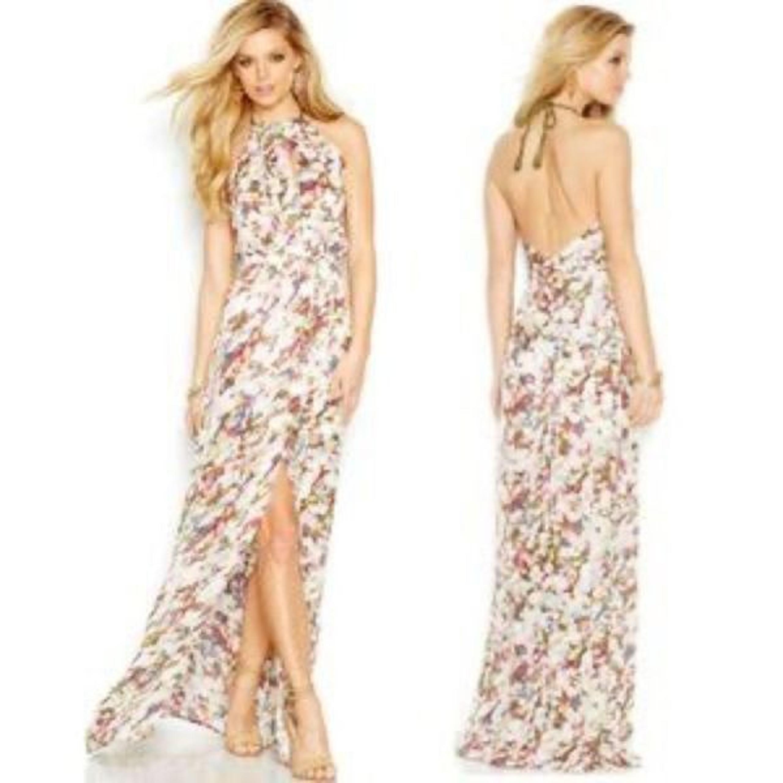 Guess Watercolor Floral Halter Maxi Dress