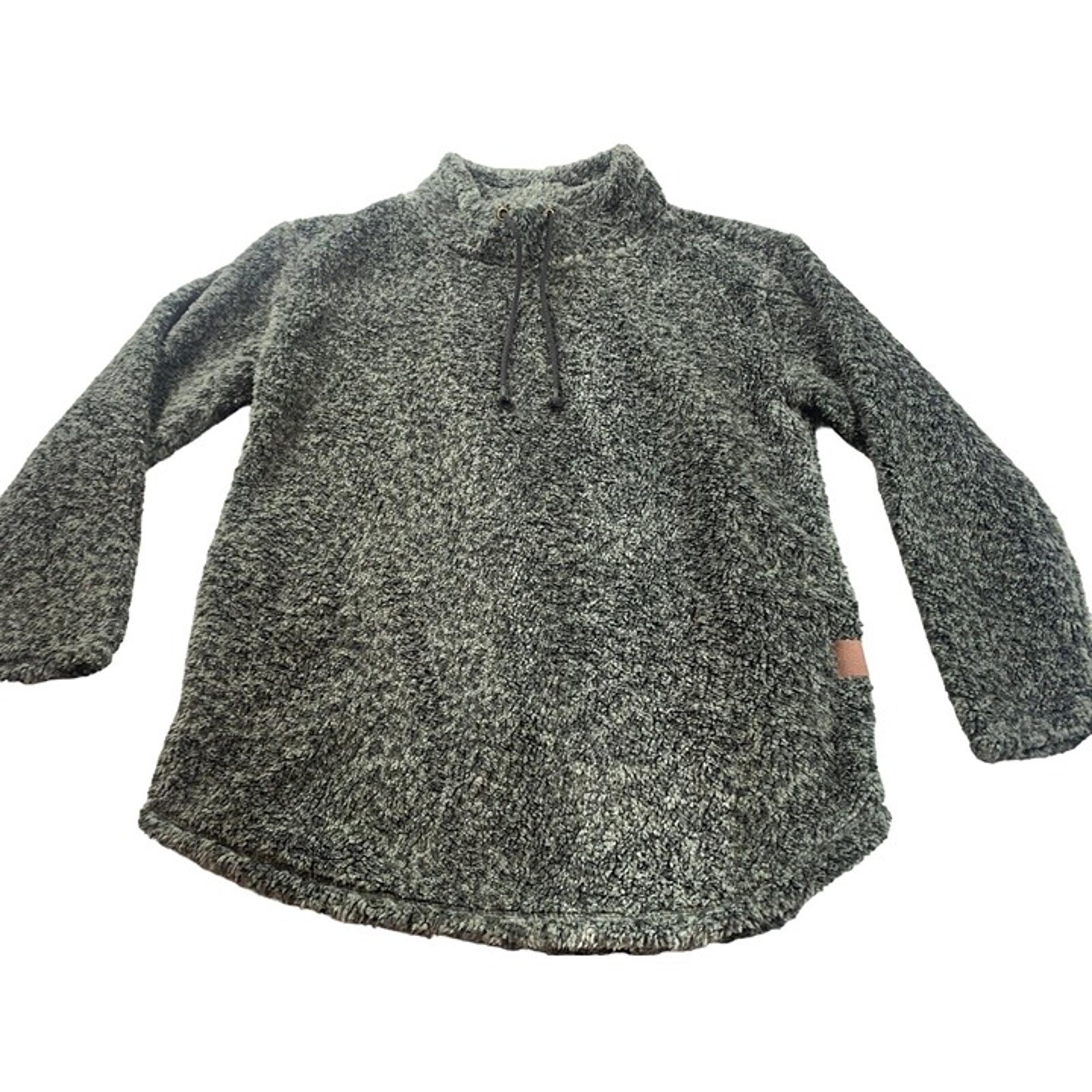Maurices Sweater Womens L Gray Sherpa Plaid Lined Cowl Neck Drawstring Pullover