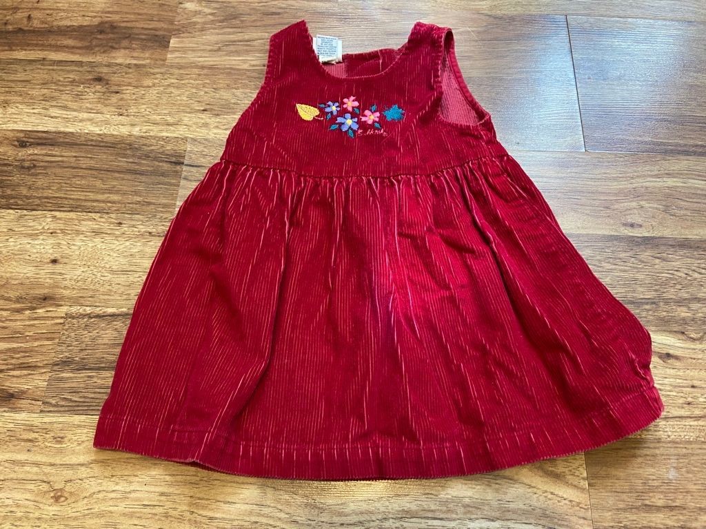 Vintage OshKosh Made in the USA Ribbed Corduroy Sleeveless Embroidered Dress