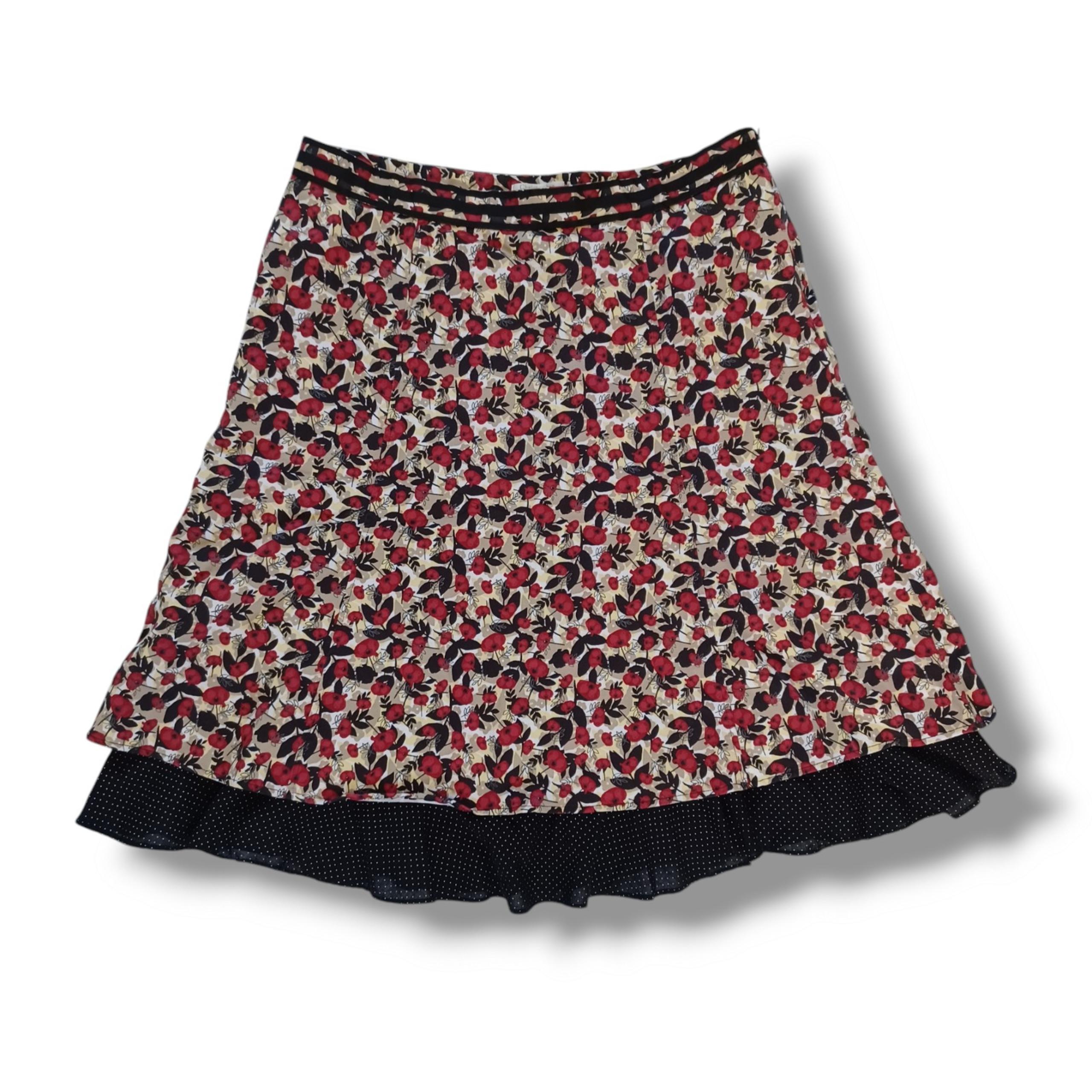 Christopher and Banks Skirt Floral Red Black Midi Knee Length Plus Size 16P