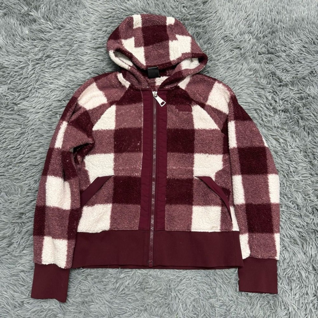 The North Face Plaid Sherpa Hoodie Zip Up Sweatshirt Size Medium