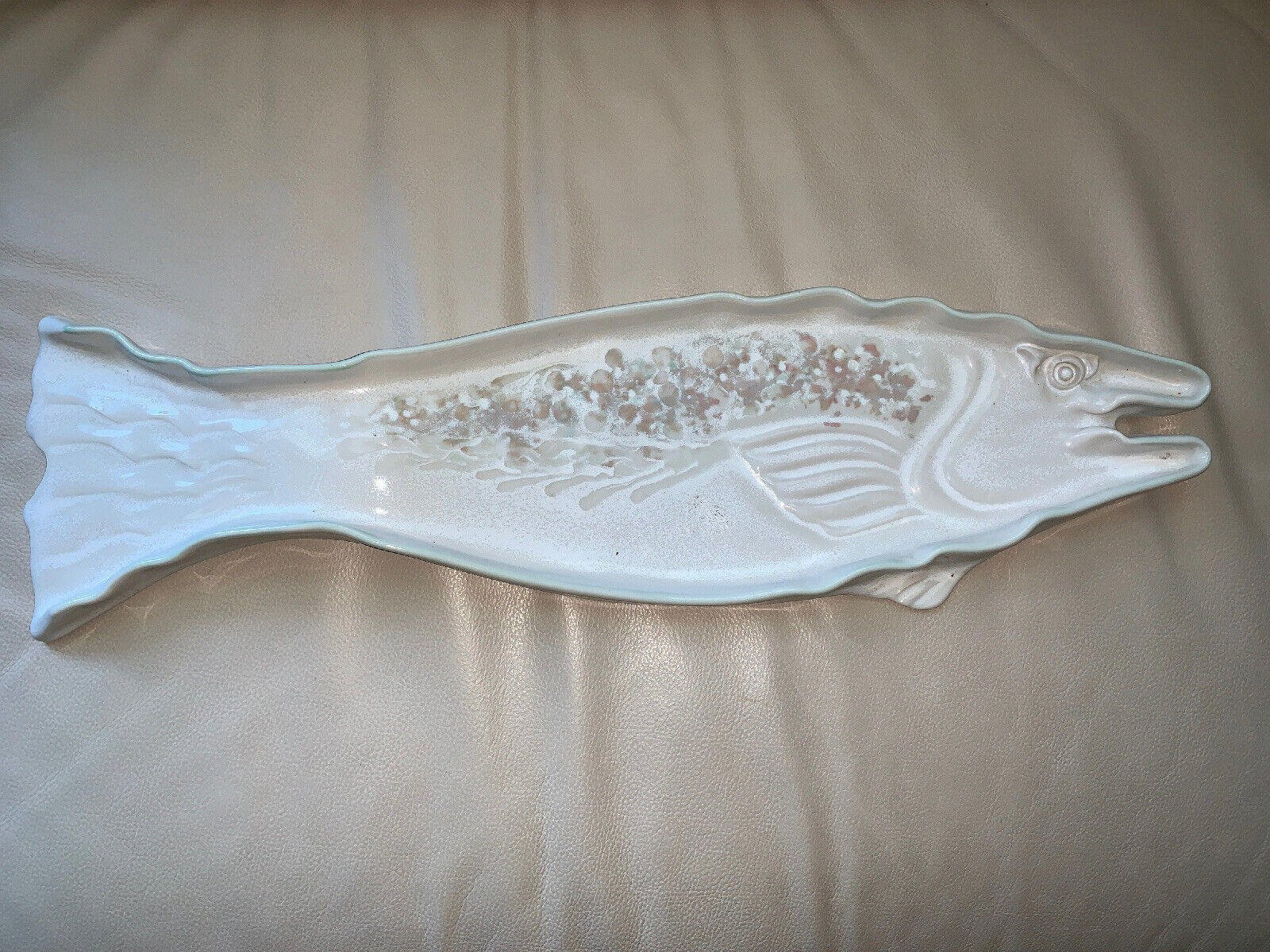 Signed Alaska Pottery Fish Tray Platter Long Glazed Serving Dish Plate 22x6