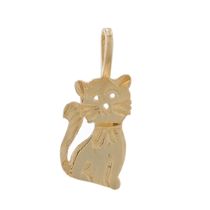 Yellow Gold Kitty Cat Pendant - 14k Pet Feline LX4415