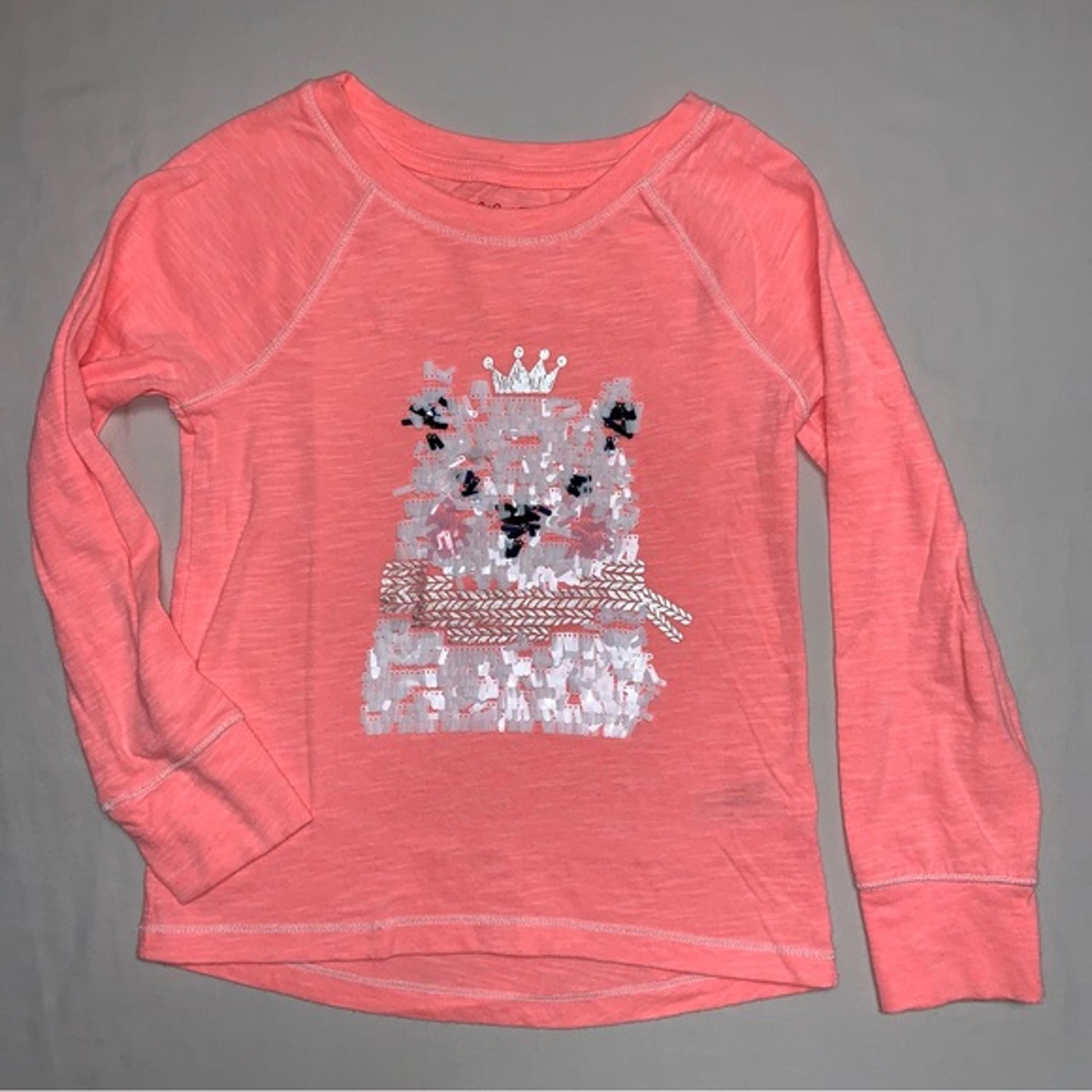 Neon Princess Polar Bear Sequin Shirt Girl’s 4-5 Long Sleeve Orange Peach Top