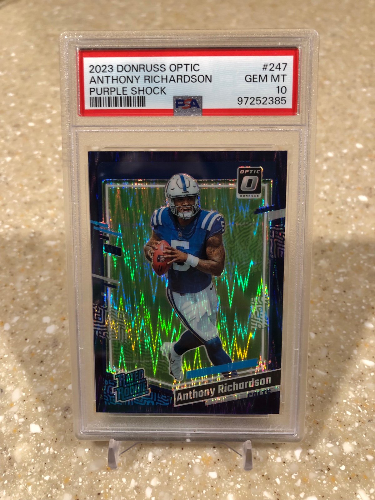 2023 Donruss Optic Anthony Richardson RC Rated Rookie Purple Shock #247 PSA 10