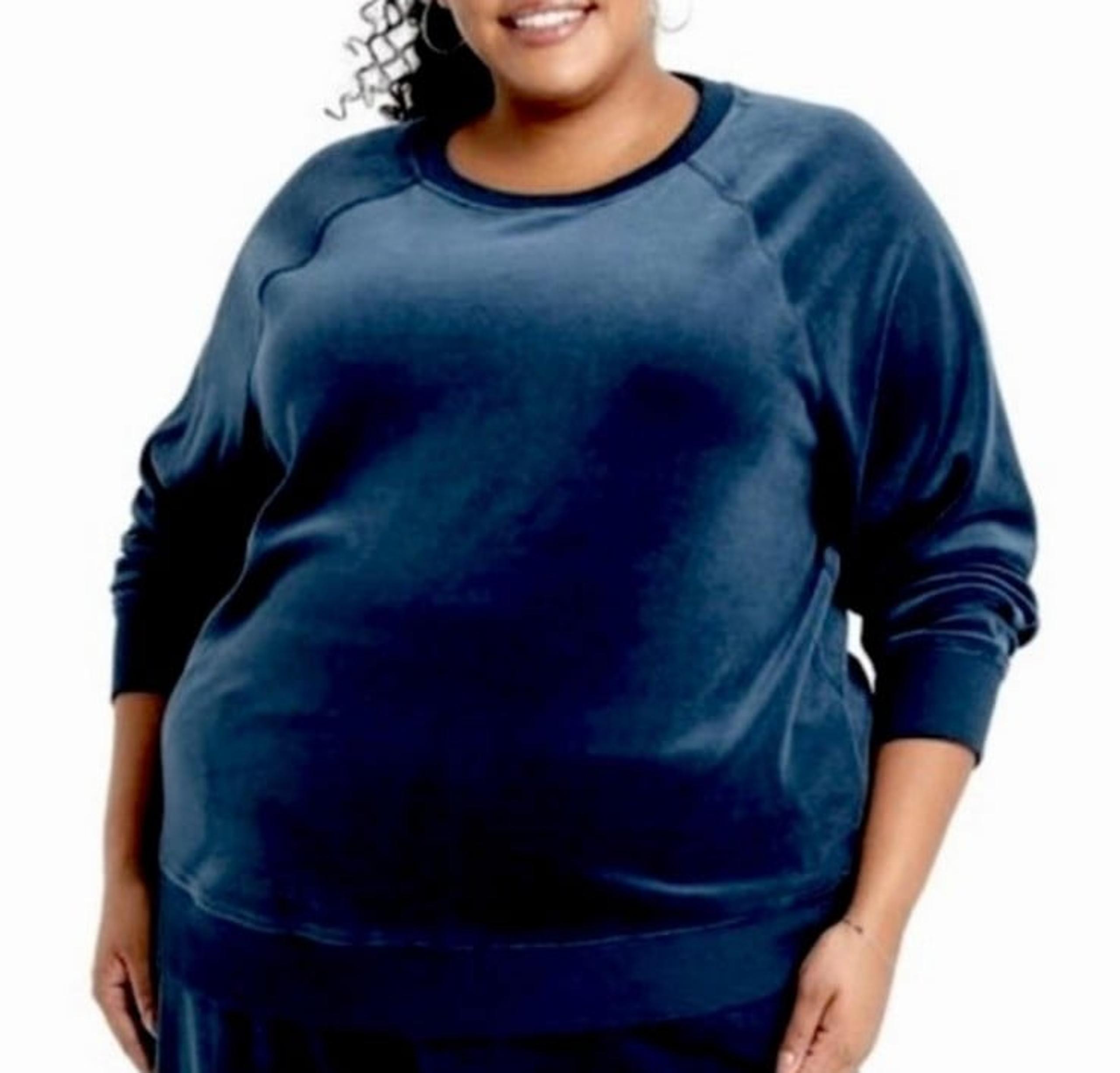 Navy Velvet Cotton Lounge Long Sleeved Sweatshirt Ava & Viv Womens Plus Size 3X
