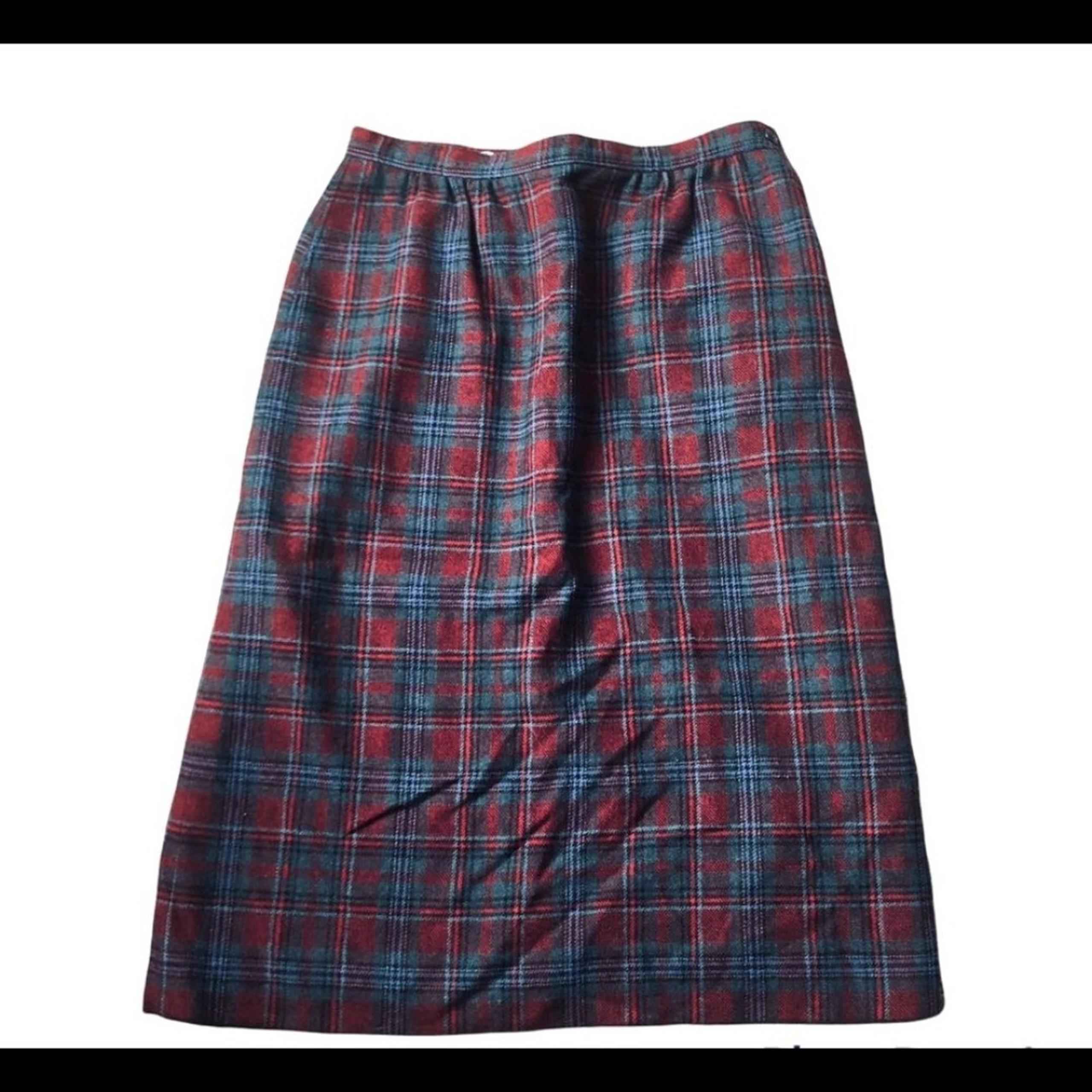 VTG Pendleton Wool Lined Tartan Plaid Straight Skirt Sz. 27/6 Red Gray