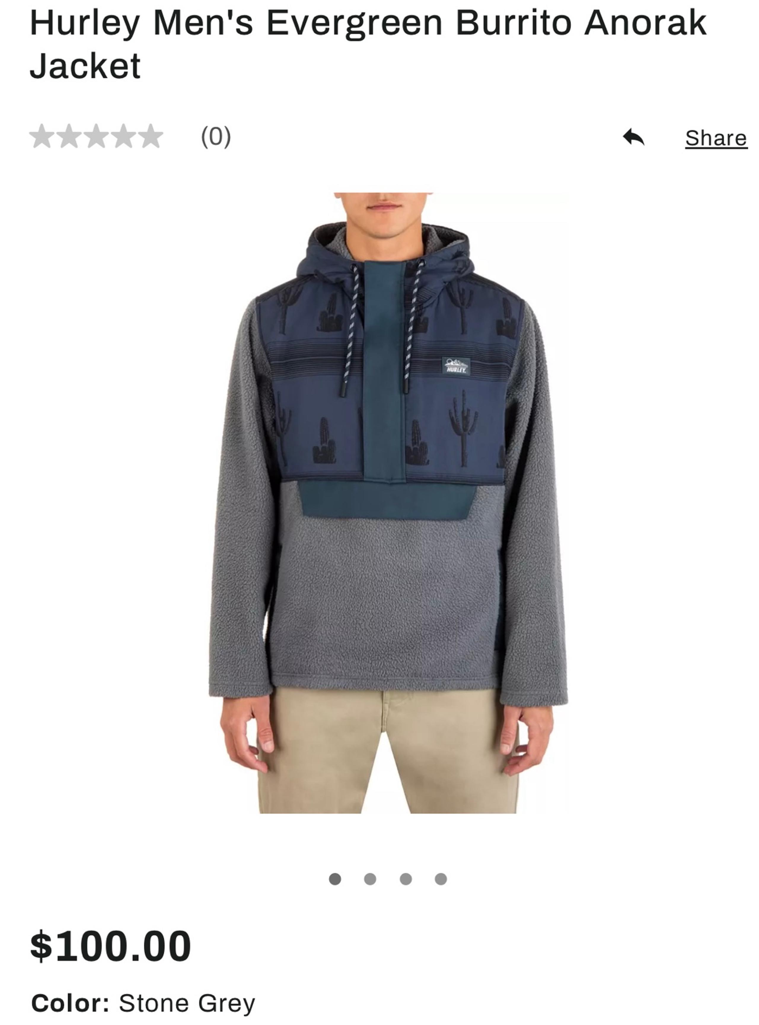 NWT Hurley Men's Evergreen Burrito Anorak Jacket size Medium