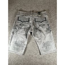 Rock Revival Jean Biker Shorts Jamal Grey Rhinestone Studded Mens Size 30
