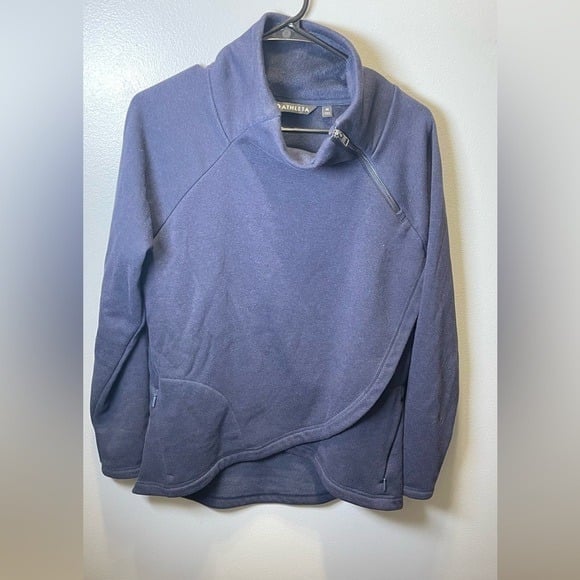 Athleta Women's Fleece Sweatshirt Cozy Karma Asym Pullover Navy Blue Size Medium