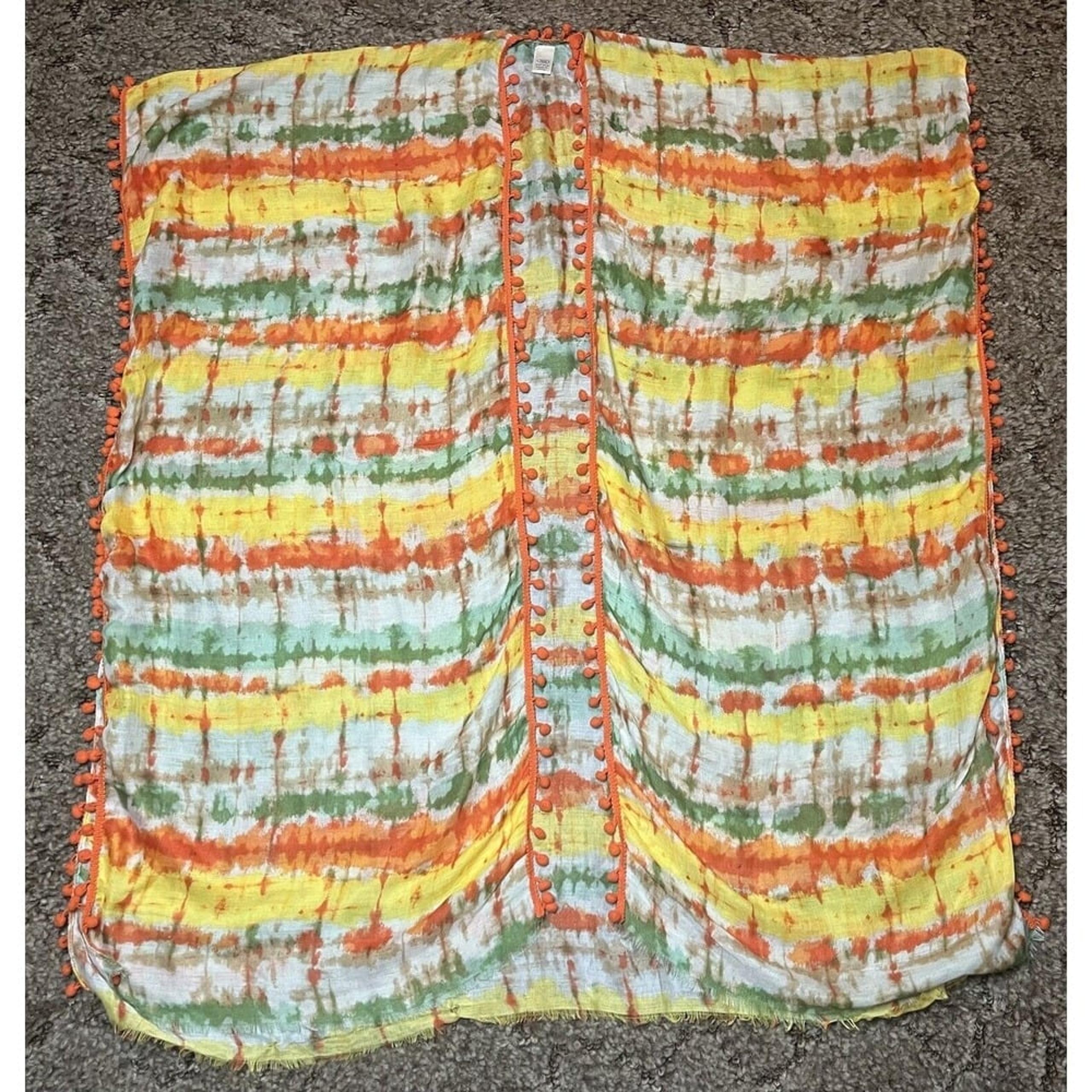 Cato Scarf Shawl Top Womens One Size Orange Yellow Green Striped Rectangular