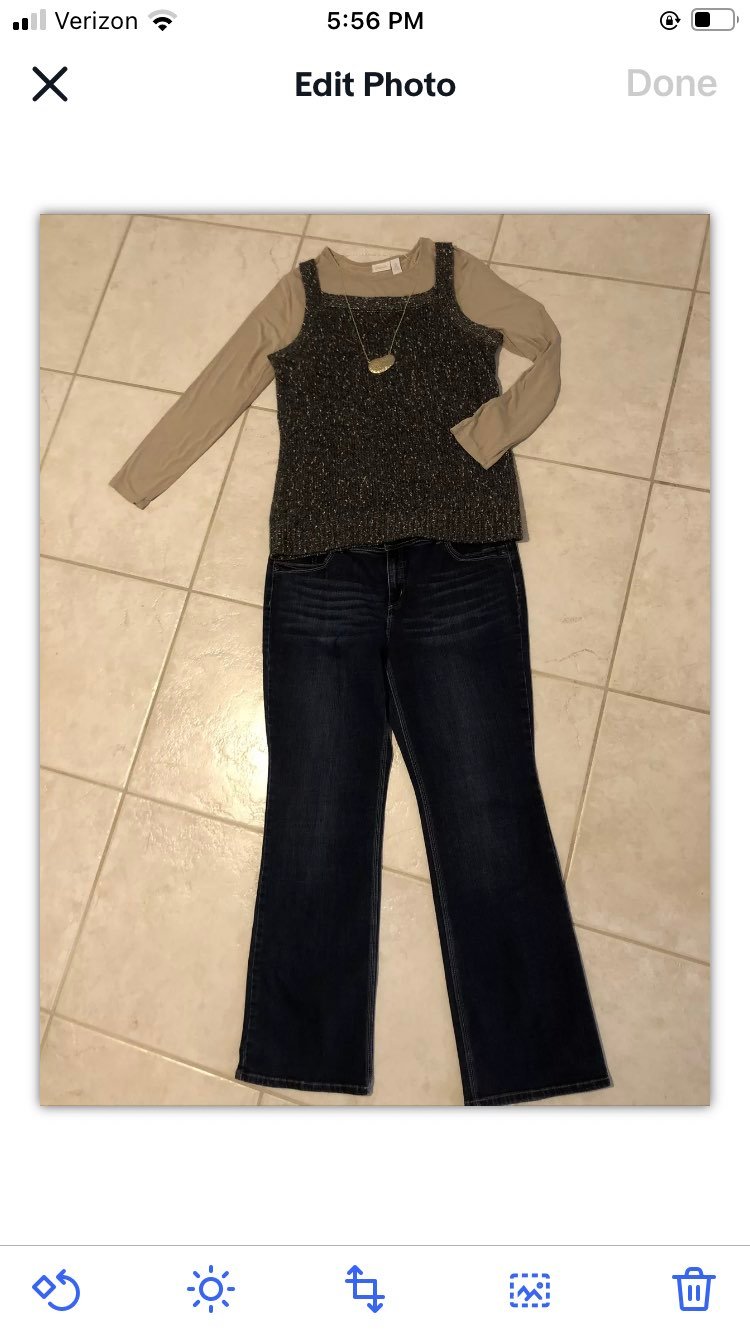 Chico's 2.0 outfit:Vest;Top;Jeans;Neckla