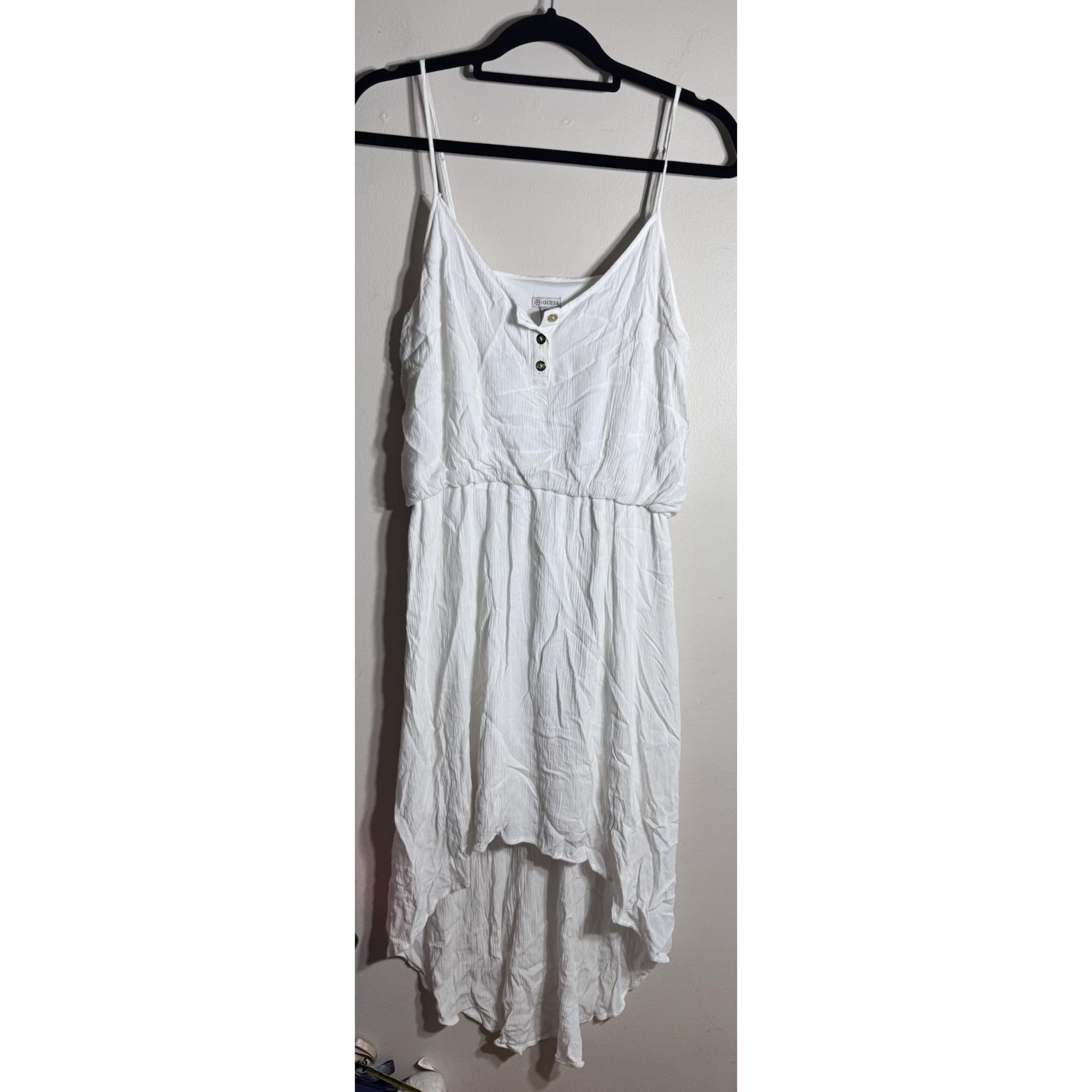 Women's Guess size M white W Gold Button High-Low Flowy dress bridal wedding
