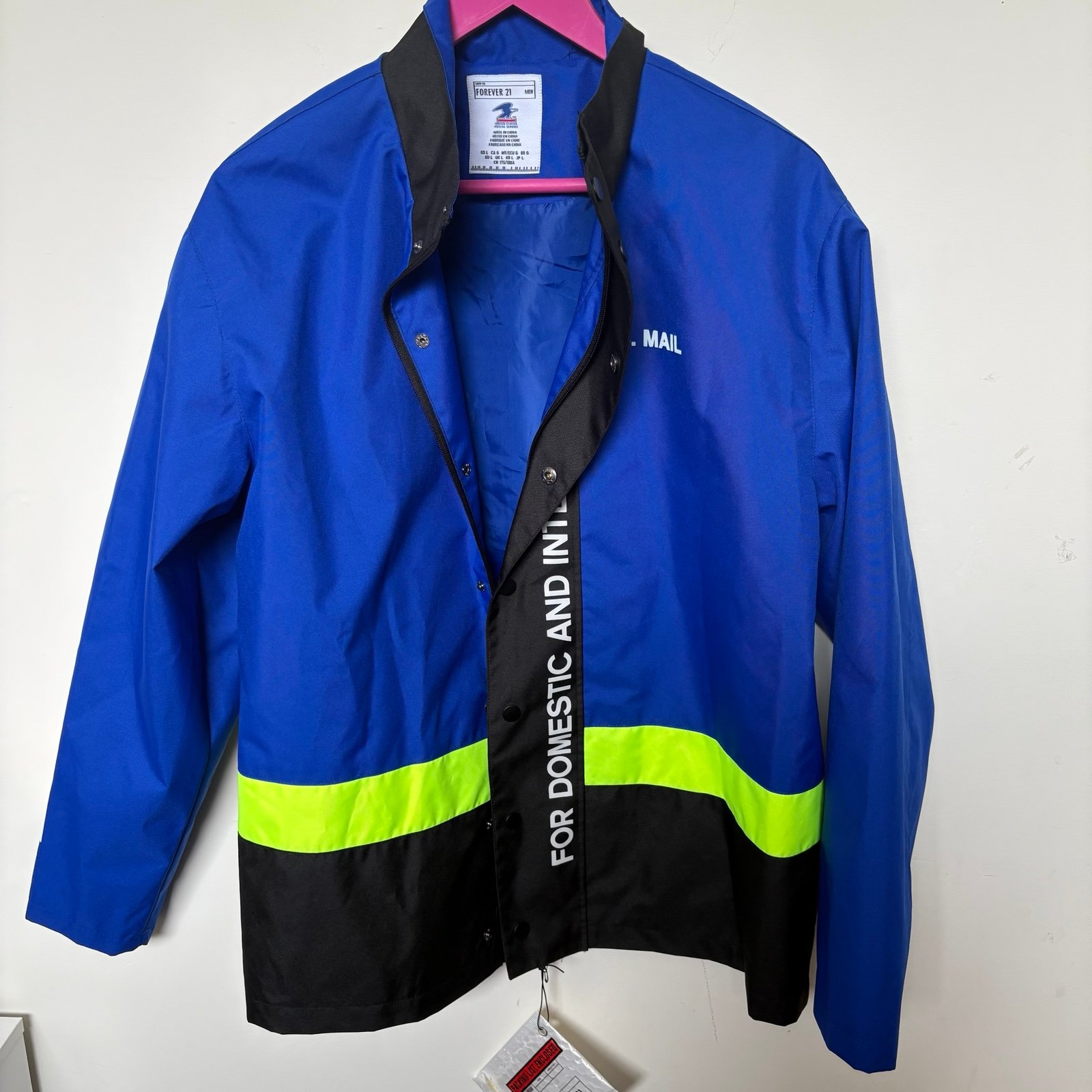 Forever 22 Blue and Neon Yellow Stripe lightweight Jacket