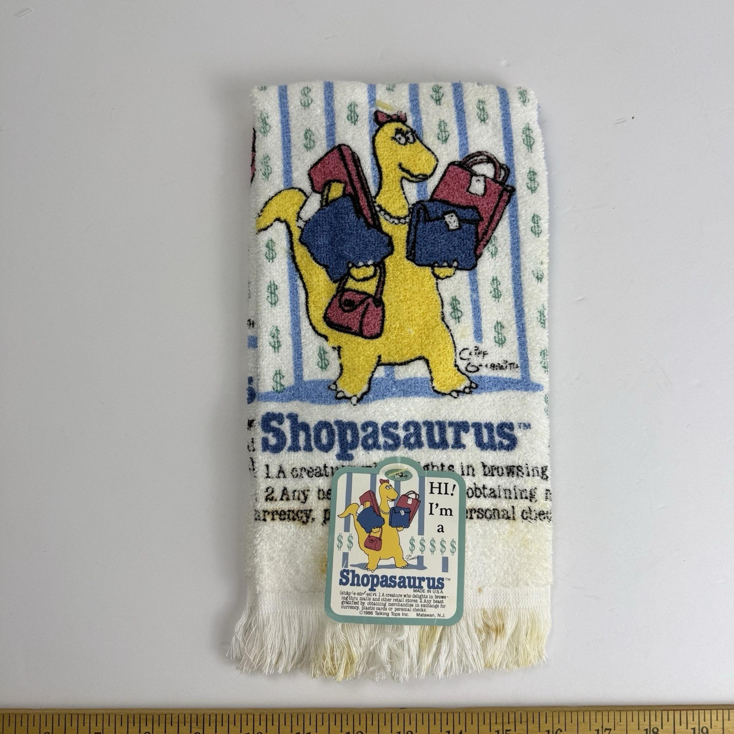 Vintage 1986 cannon Shopasaurus Dinosaur Dish Towel