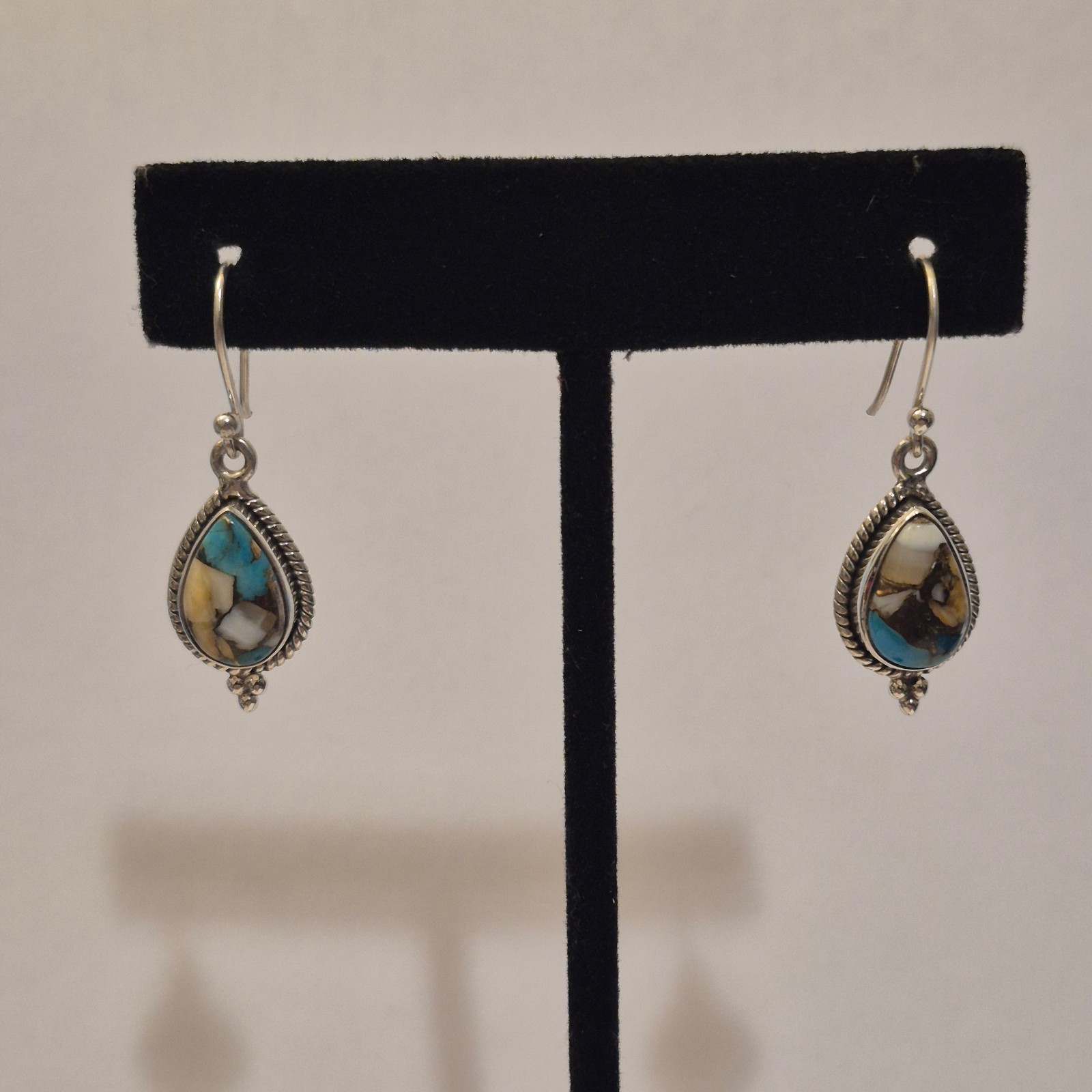 YS India 925 Sterling Silver Spiny Oyster Turquoise Teardrop Dangle Earrings
