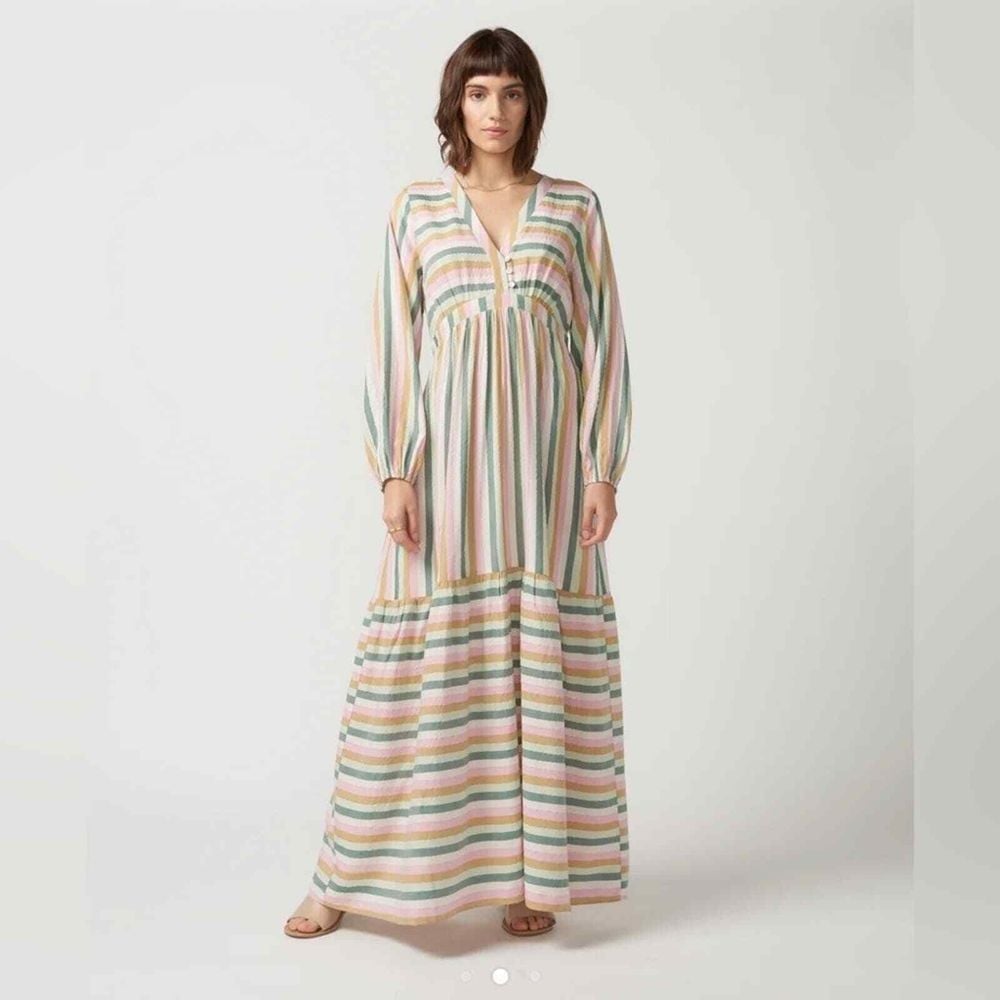 SELF CONTRAST Sophia Maxi Dress SIZE LARGE NEW striped rainbow