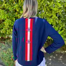 Pink Women’s Navy Bee Stripe Cashmere V Neck XS