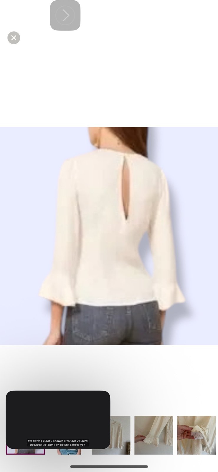 Reformation white/ cream three-quarter sleeve blouse with small keyhole detail
