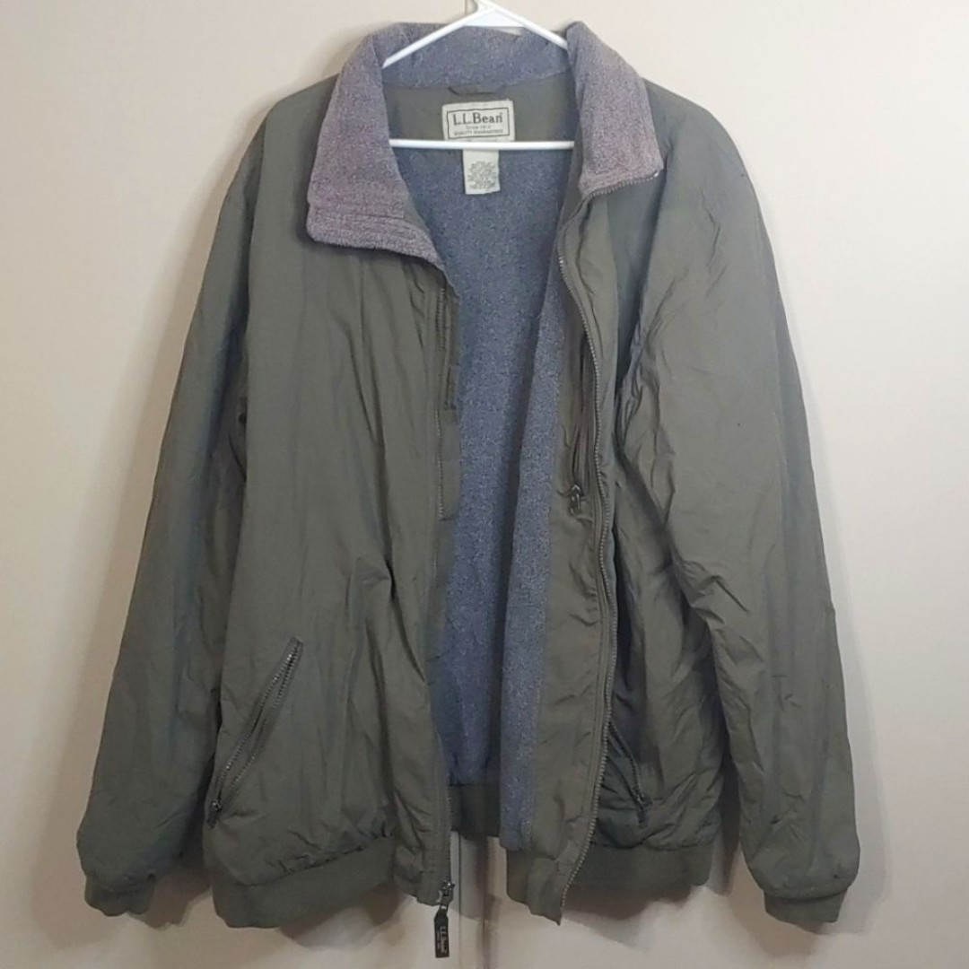 VTG L.L. Bean Fleece Lined Olive Green Warm Up Jacket Full Zip Size XXL Tall