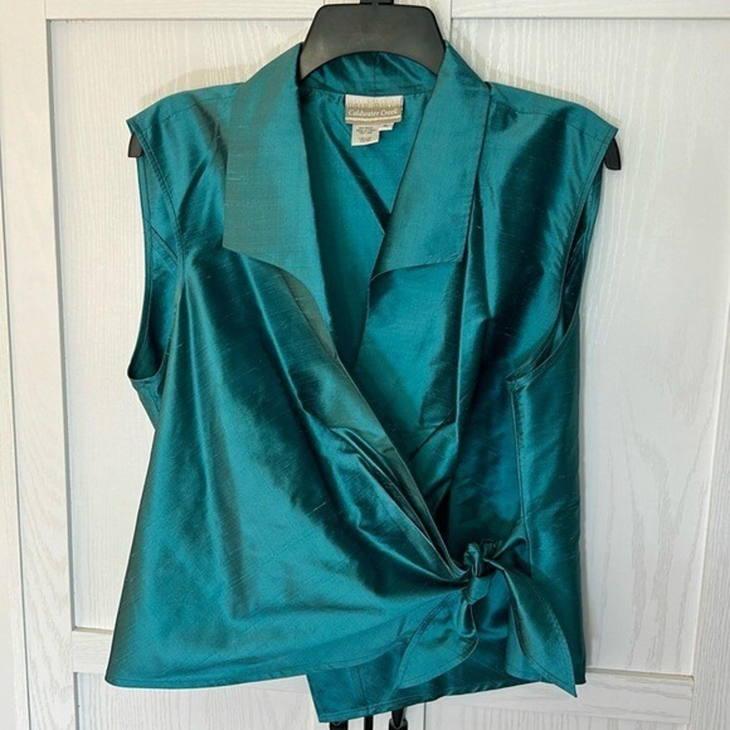 Coldwater Creek Womens Turquoise 100% Silk Wrap Sleeveless Blouse XL