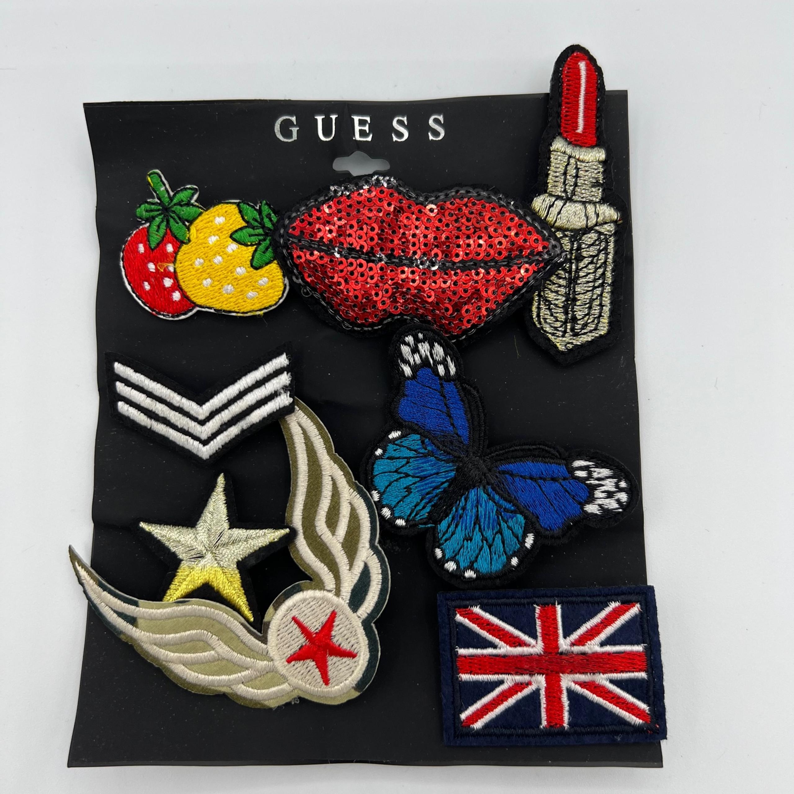 Lot of 8 Vintage Fabric GUESS Patches/Pins - Brand New in Original Packaging