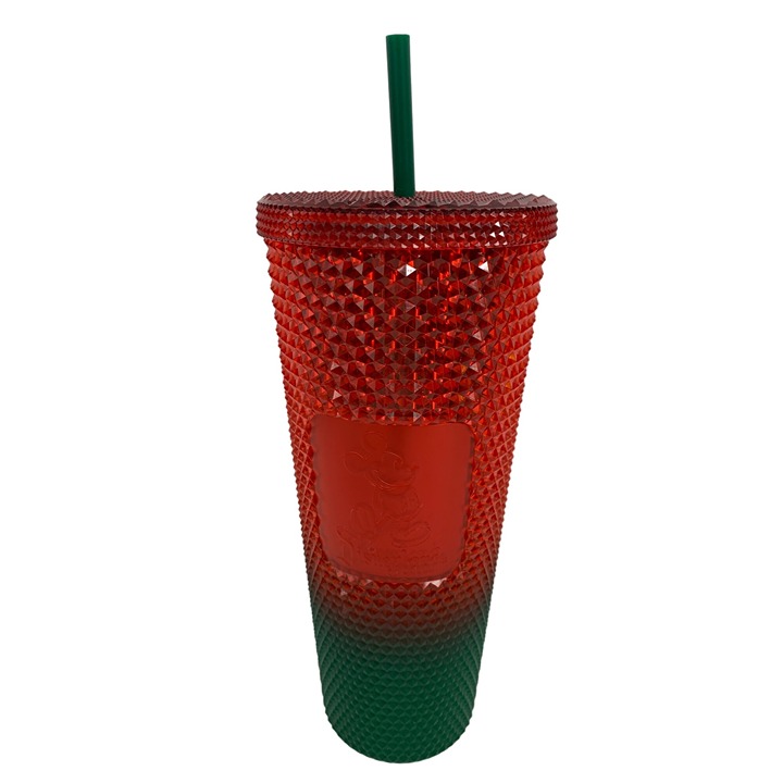 Xmas Disneyland Starbucks Tumbler Green Red Geo Ombre NWT Cold Venti 24 oz 6558