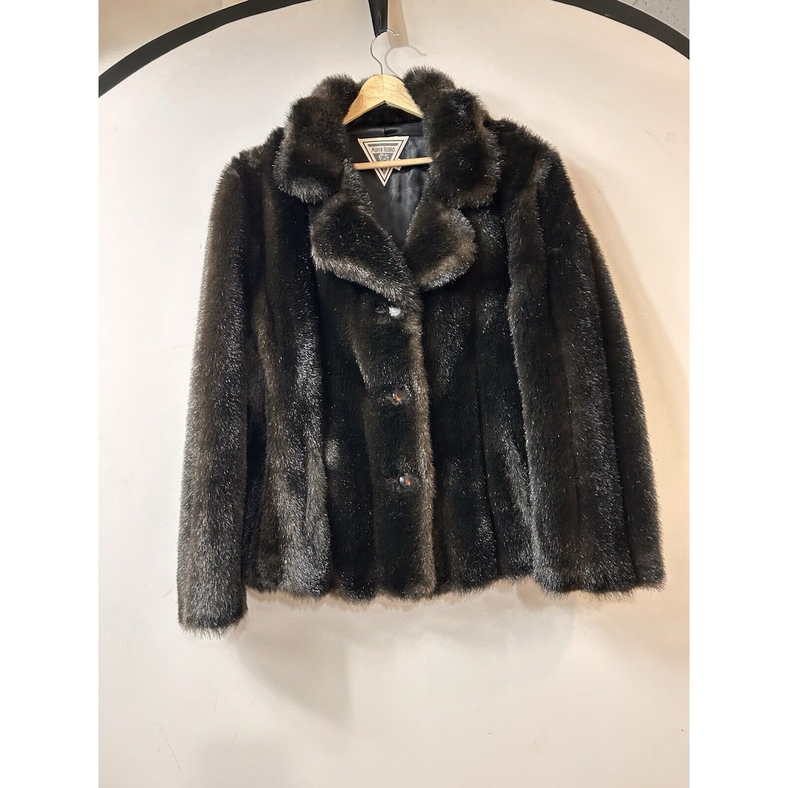 J. Percy for Marvin Richards faux fur coat XL Mob Wife Waist Length Ribbed USA