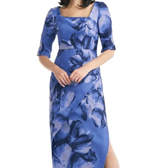 Kay Unger Blue Lavender Octavia Floral Column Gown Size 10