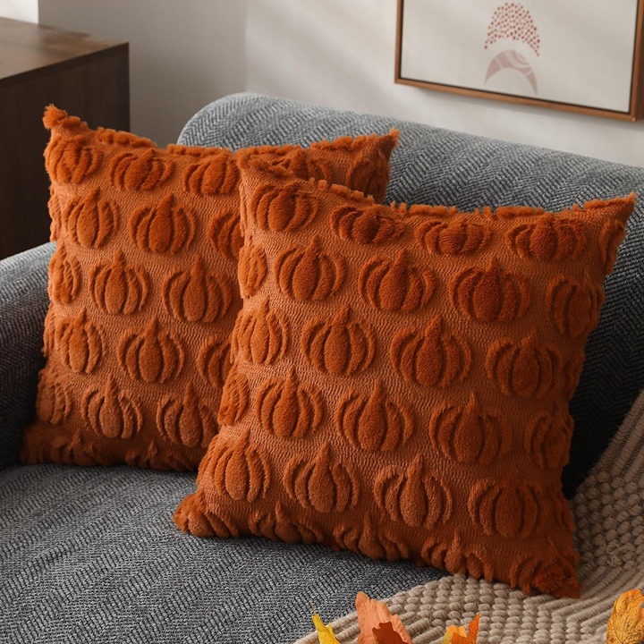 Fall Pillow Covers Fall Decorations Autumn Rust Pumpkin 18x18 Set of 2