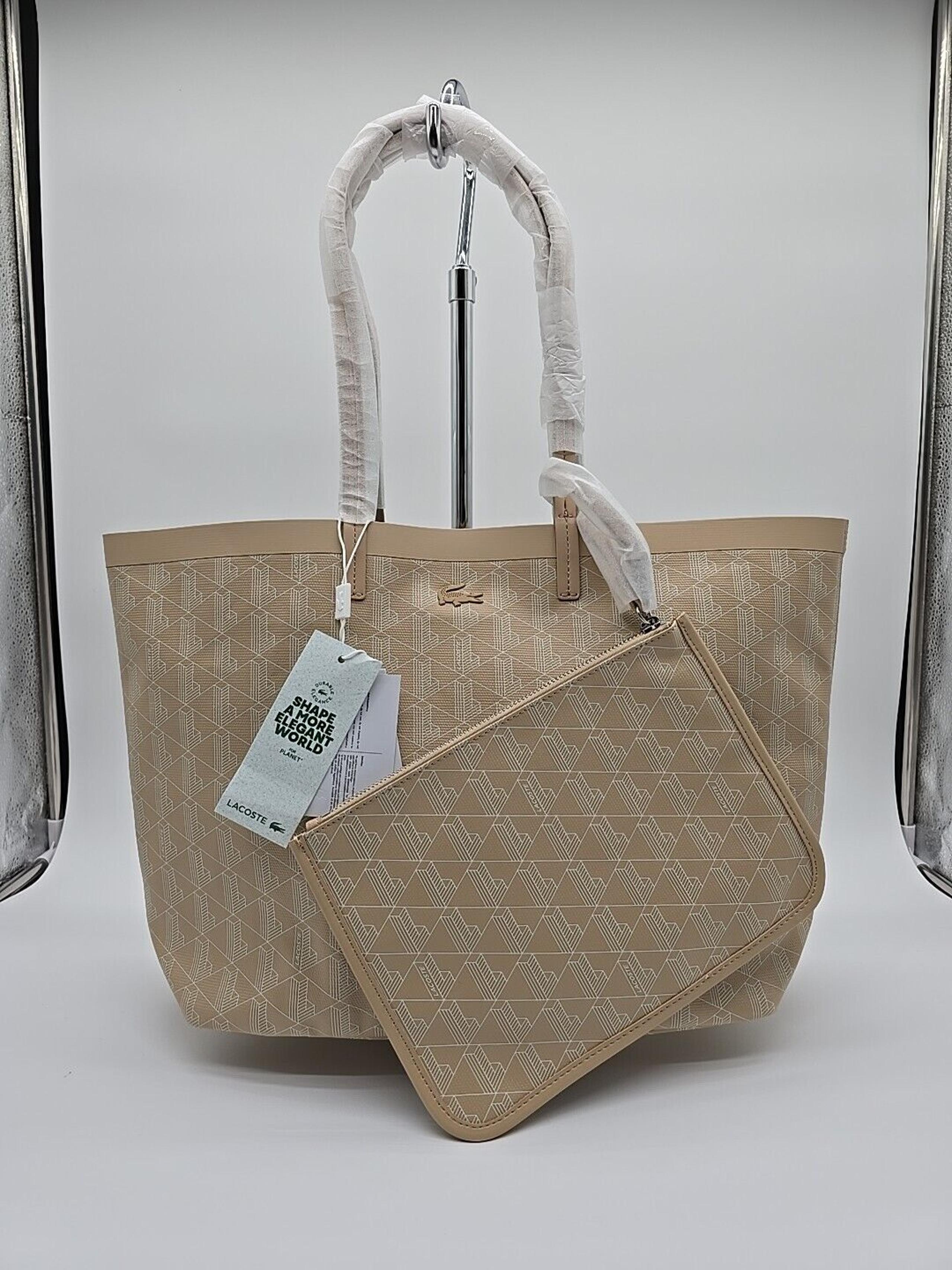 NWT Lacoste Women's Zely Monogram Tote With Zip Pouch Irish Cream