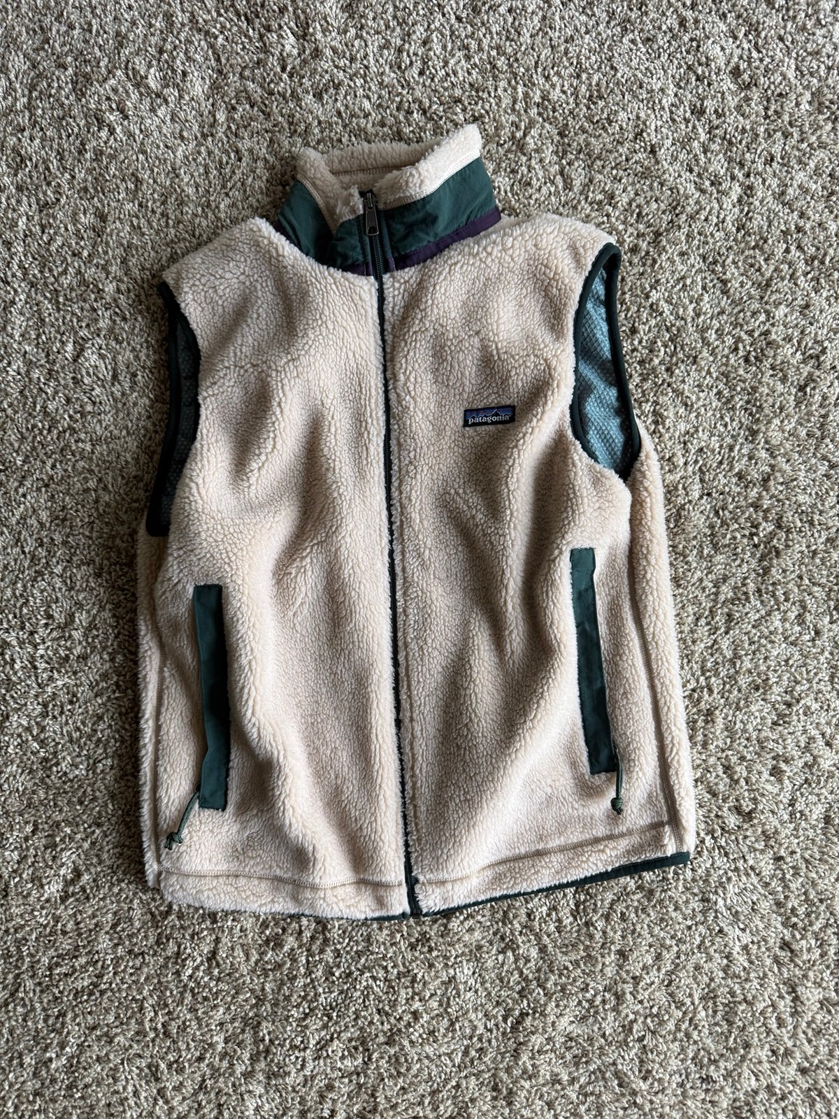 Vintage 1997 Patagonia Retro X Pile Sherpa Vest Oatmeal and Green PEF